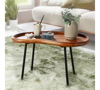 FineBuy Table Basse S Bois Massif Sheesham, Table Haricot Rétro | table de salon en forme haricot avec pieds en métal, petit bout de canapé en bois véritable, pièce unique faite main