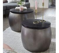 FineBuy Table basse, set de 2, métal, bois Table de salon, espace de rangement Table de salon