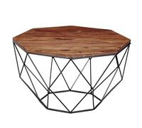 FineBuy Table Basse Sheesham en Bois Massif/Metal 66 x 40 x 66 cm | Table d'appoint de Style Moderne | Table de Salon Octogonagle