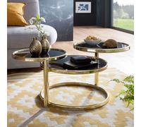 Table Basse Verre / Métal ø 58cm FineBuy - Noir / Or - Moderne - Classique - Intemporel