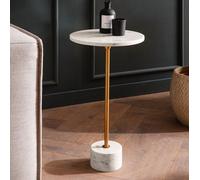 FineBuy Table d’appoint de Salon Marbre Véritable Ø 30 cm Haute Ronde Dorée