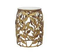FineBuy Table d'appoint 40cm Or avec Plateau en marbre Blanc - Petite Table Basse Ronde - Table de canapé Alu Moderne - Table de Salon Aluminium - Table Design piètement métallique Fait Main