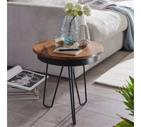 FineBuy Table d'appoint Ø43 Sheesham bois massif Table basse métal Table de salon
