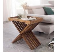 FineBuy Table d'appoint 60x40x57 cm Bois Massif Sheesham, Table Pliante | table plateau avec amovible plateau de service, pliable piètement, table basse au style campagne, fait main