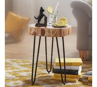 FineBuy Table d'appoint Bois Massif/Métal Acacia 35 x 45 x 35 cm Table Basse Salon | Bout de canapé est - Table de téléphone - Table en Bois Rond