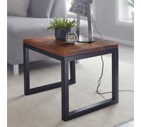 FineBuy Table d'appoint Sheesham Bois Massif/Métal 45 x 40 x 45 cm Table Basse Salon | Bout de canapé est - Table de Salon - Table en Bois Carré