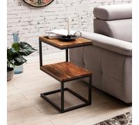 FineBuy Table d'appoint Bois Massif/Métal Sheesham 45 x 60 x 30 cm Table Basse Salon | Bout de canapé est - Capacité de Charge par Plaque: 40 kg - Table en Bois