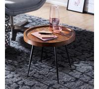 FineBuy Table d'appoint Bois Massif/Métal Sheesham 46 x 40 x 46 cm Table Basse Salon | Bout de canapé est - Table de Salon - Table en Bois Rond