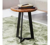FineBuy Table d'appoint Bois Massif / Métal Bout de canapé Table de Salon Rond