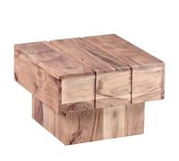 FineBuy Table d'Appoint Cube 44x44x30 cm Bois Massif Acacia, Plat