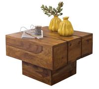 FineBuy Table d'Appoint Cube 44x44x30 cm Bois Massif Sheesham Marron | table basse plat au style campagne, table de salon en bois véritable, fait main, chaque pièce est unique