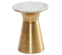 FineBuy Table d'appoint de Salon 35x35x45 cm Marbre Véritable et Métal Ronde Or | Petite Table de Canapé Blanc | Design Table Basse Style Moderne