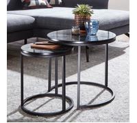 FineBuy Table d'Appoint Lot de 2 50x50x45 cm Noire Effet Marbre Rond