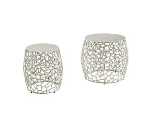 FineBuy Table d'Appoint Lot de 2 Aluminium Argentée, Tables Gigognes Rond
