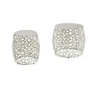 FineBuy Table d'Appoint Lot de 2 Aluminium Argentée, Tables Gigognes Rond | table basse lot avec structure branche, tables utilisables séparément ou ensemble, tables de salon fait main, métal