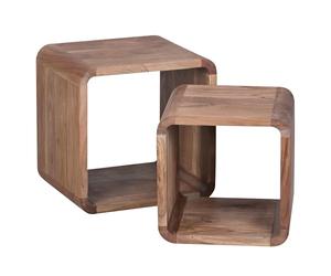 FineBuy Table d'appoint Lot de 2 Bois Massif 43x43x36 cm Petite Table Basse Marron | Table Gigogne Rectangulaire avec Rangement | Table de Salon Bout de Canapé Design Moderne