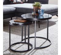 FineBuy Table d'appoint Lot de 2 Effet Marbré Table Basse de Salon Ronde Moderne