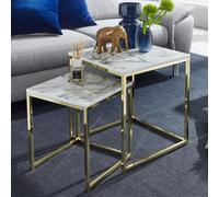 FineBuy Table d'appoint Lot de 2 Effet Marbré Table Basse Salon Carrée Moderne