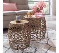 FineBuy Table Gigogne Or Lot de 2 Aluminium Table d'appoint Ronde | Petite Table de Canapé de Salon Métal | Design Table Basse Style Moderne
