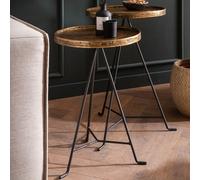 FineBuy Table d'appoint Lot de 2 Salon Tables Gigognes Rondes Métal Doré Noir