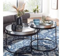 FineBuy Table Gigogne Lot de 2 Aluminium Martelée Table d'appoint Ronde Argent | Petite Table de Canapé de Salon Metal | Design Table Basse Style Orientale