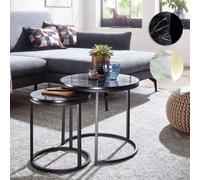 FineBuy Table d'appoint Lot de 2 tables basses aspect marbre Table de salon ronde