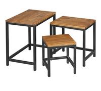 FineBuy Table d'Appoint Lot de 3 Bois Massif Sheesham Pieds Métal Marron
