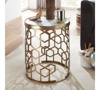 FineBuy Table d'Appoint Ronde 46x46x55 cm Marbre Blanche Structure Dorée