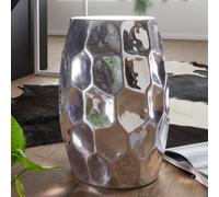 FineBuy Table d'appoint Métal 30x47x30 cm Petite Table Basse Argenté Martelée Aluminium | Table de Salon Ronde Design Orientale | Bout de Canapé