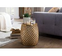 FineBuy Table d'appoint Métal Aluminium 32 x 42 x 32 cm Table Basse Salon Or | Bout de canapé Oriental - Conception martelée - Table en Métal Rond