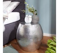 FineBuy Table d'appoint Métal Aluminium 42 x 42 x 42 cm Table Basse Salon Argent | Bout de canapé Oriental - Conception martelée - Table en Métal Rond