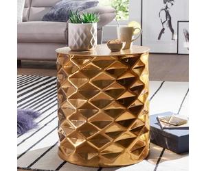 FineBuy Table d'appoint Métal Aluminium 43,5 x 48 x 43,5 cm Table Basse Salon Or | Bout de canapé Oriental - Conception martelée - Table en Métal Rond