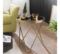 FineBuy Design Table Verre métal ø 42 cm Noir/Or | Table du canapé Moderne | Table de Chevet en Verre Table