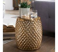 FineBuy Table d'appoint Métal Aluminium 32 x 42 x 32 cm Table Basse Salon Or | Bout de canapé Oriental - Conception martelée - Table en Métal Rond