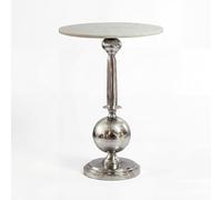 FineBuy Table d'appoint ronde 40x40cm argent avec plateau en marbre massif blanc - Table d'appoint design métal pierre naturelle - Table basse de salon Art Déco - Table de canapé de salon faite à la m
