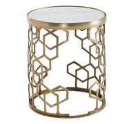 FineBuy Table d'Appoint Ronde 46x46x55 cm Marbre Blanche Structure Dorée