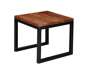 FineBuy Table d'appoint Sheesham Bois Massif/Métal 45 x 40 x 45 cm Table Basse Salon | Bout de canapé est - Table de Salon - Table en Bois Carré