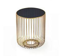 FineBuy Table d'appoint Verre Métal 40cm Or Rond - Table d'appoint Moderne - Table Basse Design Corbeille en Fil - Table de Salon avec Structure en Grille - Petite Table de Salon Ronde Faite à la Main