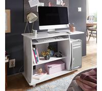 FineBuy Table d'Ordinateur 90x50x71 cm Blanche à roulettes Tablette Clavier