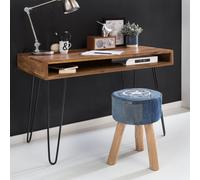 FineBuy Möbel zum Wohlfühlen Table de Bureau Petit 110x76x60 cm Bois Massif et Métal Bureau Informatique | Table pour Ordinateur Moderne Marron