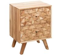 FineBuy Table de Chevet 44x35x61 cm Bois Massif Acacia avec 2 Tiroirs | table de nuit avec sculptures 3D pour lit boxspring, commode de chevet en bois véritable, pièce unique faite main
