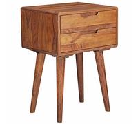 FineBuy Table de Chevet 47x36x66 cm Bois Massif Sheesham avec 2 Tiroirs | table de nuit au rétro style campagne pour lit boxspring, chevet en bois véritable, pièce unique faite main