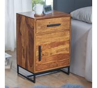 FineBuy Table de Chevet Haute Sheesham Bois Massif et Métal 45x35x65 cm avec avec Tiroir et Porte | Table de Nuit Industrielle | Table d'appoint Chambre à Coucher avec Rangement