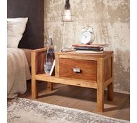 FineBuy Table de Chevet 60x30x40 cm Bois Massif Sheesham Tiroir et Étagère