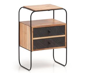 FineBuy Table de chevet en acacia massif/aspect pierre 40 x 60 x 30 cm Table de chevet à sommier tapissier | Console de nuit industrielle marron avec 2 tiroirs et surface de rangement | Commode de