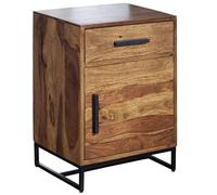 FineBuy Table de Chevet Haute Sheesham Bois Massif et Métal 45x35x65 cm avec avec Tiroir et Porte | Table de Nuit Industrielle | Table d'appoint Chambre à Coucher avec Rangement