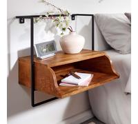 FineBuy Table de Chevet Murale Bois Massif Métal Flottante de Nuit 44x45x35 cm