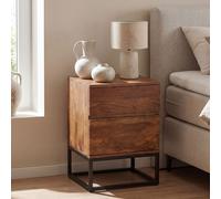 FineBuy Table de Nuit Bois Massif 60 cm Chevet Tiroirs Marron Lit Boxspring