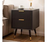 FineBuy Table de Nuit Décor Chêne 56 cm Chevet Tiroirs Noir Lit Boxspring
