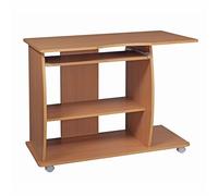 FineBuy Table d'Ordinateur GRASSE 90x50x71 cm Hêtre à roulettes | bureau sur blocables roulettes, table PC avec étagère imprimante, gain de place ordinateur portable table pour petits espaces